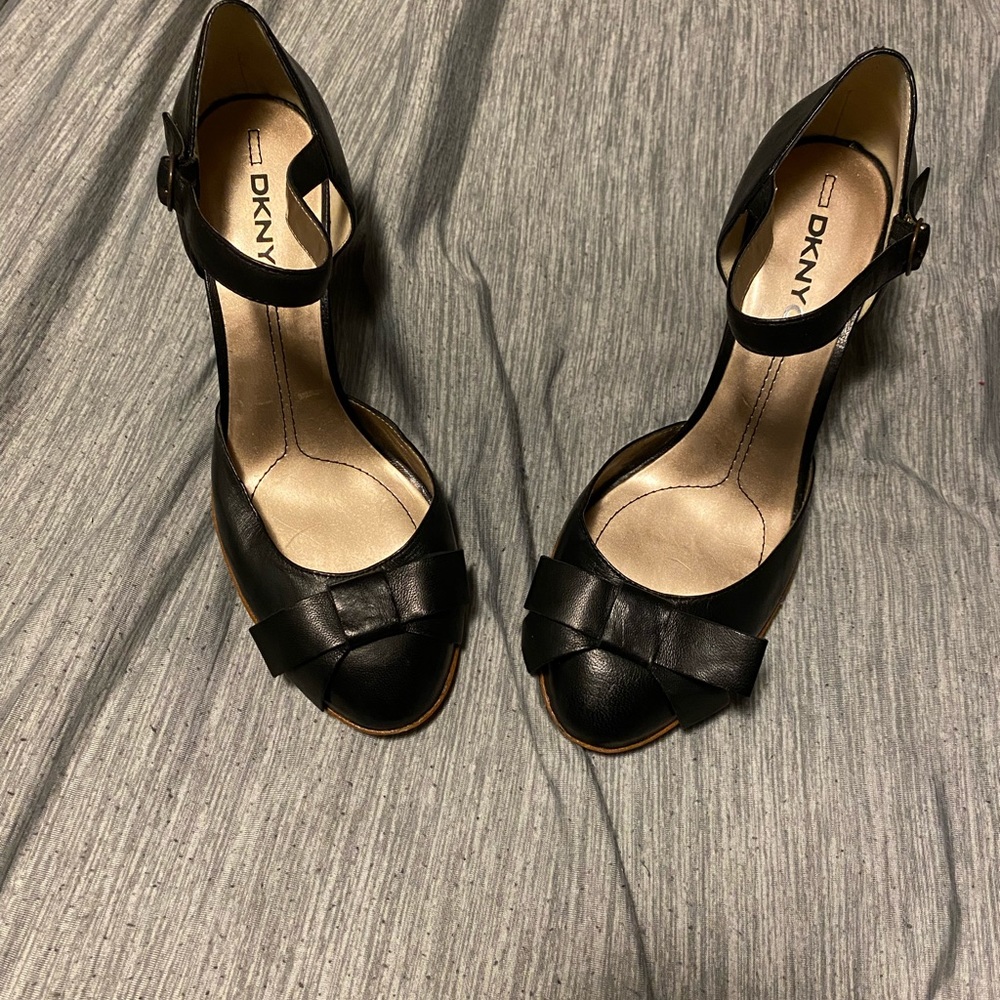 DKNYC shoes with wooden heel
